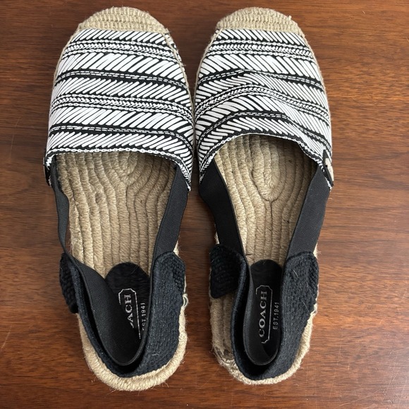 Coach Women's Black & White Rayanne Textile Slingback Espadrille Flats Size 8B - Picture 6 of 6